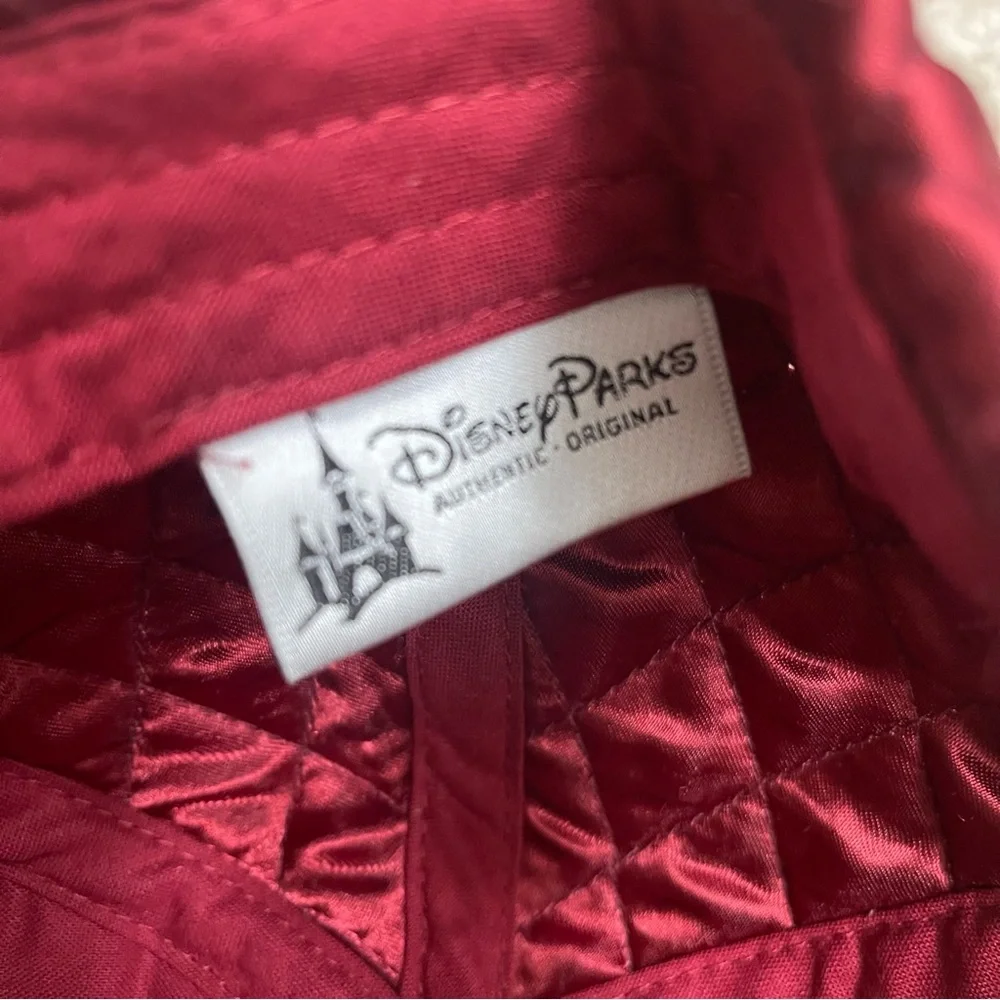 Disney‎ Parks Original Red Quilted Hat Black Mickey Rose Ears Beauty & the Beast